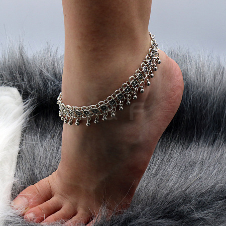 Alloy Round Bead Tassel Anklets for Women FS-WG4554C-02-1