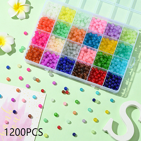 1200Pcs 24 Colors Baking Paint Imitation Jade Glass Round Bead Sets DGLA-YW0001-27-1