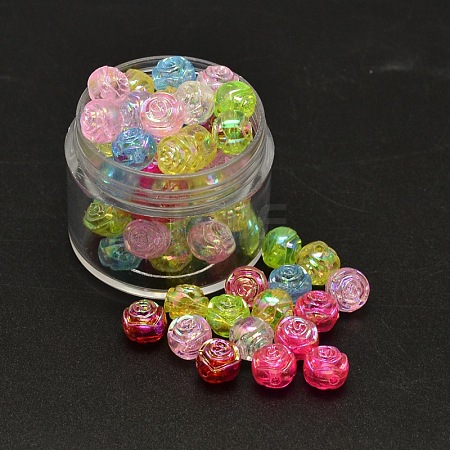 AB Color Plated Flower Electroplated Eco-Friendly Transparent Acrylic Beads X-PACR-I001-M-1