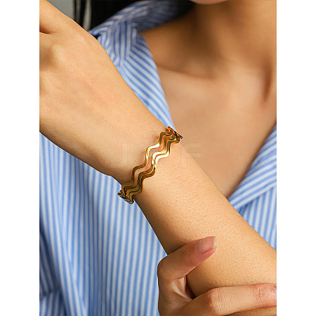 304 Stainless Steel Wavy 3-Line Cuff Bangles for Women WGF7EC5-01-1