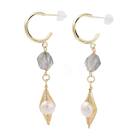 Natural Quartz Dangle Stud Earrings EJEW-P256-51G-1