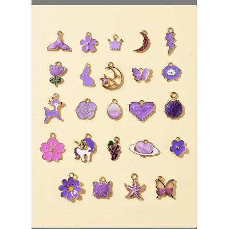 24Pcs 24 Style Light Gold Alloy Enamel Pendants ENAM-YW0001-78-A-1