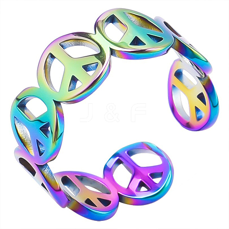 Stainless Steel Hollow Out Peace Sign Open Cuff Ring for Women FIND-PW0011-029MC-1