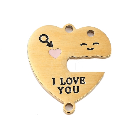 Valentine's Day 304 Stainless Steel Black Enamel I Love You Connector Charms STAS-Z078-17G-1