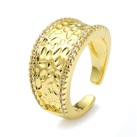 Textured Brass with Cubic Zirconia Open Cuff Ring RJEW-B051-16G-1