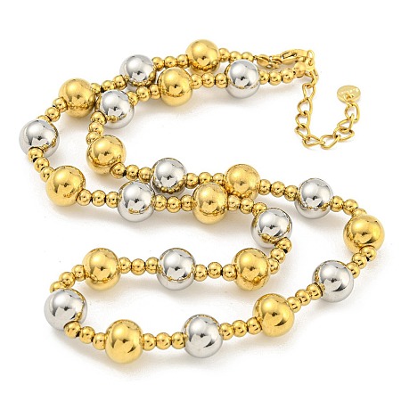 304 Stainless Steel & 201 Stainless Steel Round Beaded Necklaces for Women NJEW-G144-04A-GP-1