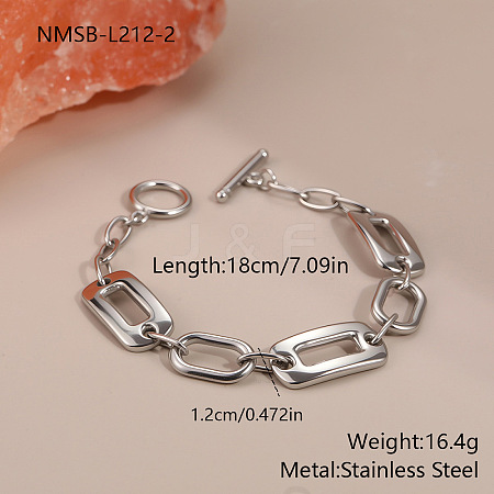 304 Stainless Steel Rectangle Link Chain Bracelets with OT Clasps for Women WG05454-02-1
