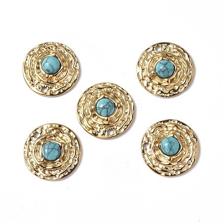 PVD Vacuum Plating 201 Stainless Steel Natural Turquoise Pendants STAS-C064-VC885-1