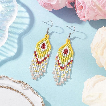 Natural Sunstone Rhombus Dangle Earrings EJEW-MZ00567-07-1
