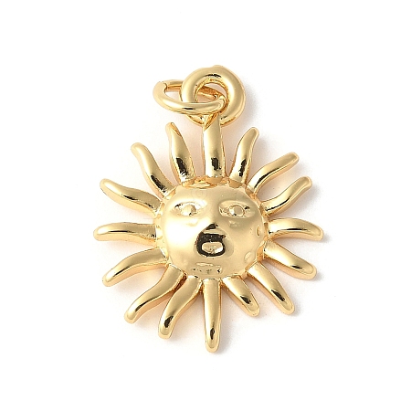 Brass Sun Face Pendants ZIRC-I071-14G-1
