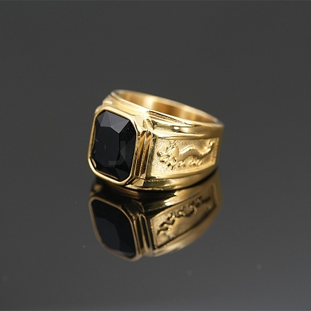 304 Stainless Steel with Cubic Zirconia Dragon Pattern Finger Rings for Men FS-WGD623F-30-1