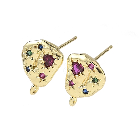 Brass Micro Pave Cubic Zirconia Stud Earring Findings KK-U075-01B-03G-1