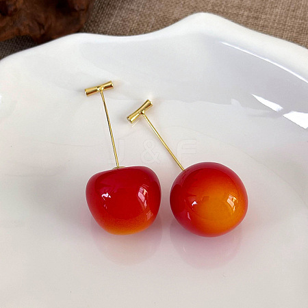 Cherry Resin Dangle Stud Earrings XZ7798-4-1