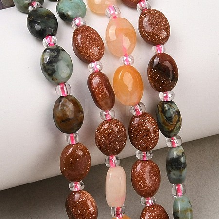 Natural African Turquoise(Jasper) & Rose Quartz & Red Aventurine & Indian Agate & Synthetic Goldstone Beads Strands G-Z135-A08-1