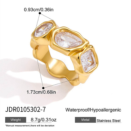 304 Stainless Steel Pave Clear Cubic Zirconia Finger Rings WG4F8B8-02-1
