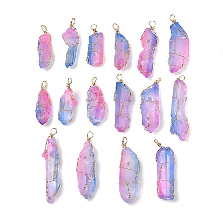 16Pcs Electroplated Raw Rough Natural Quartz Crystal Pendants PALLOY-AB00115-1