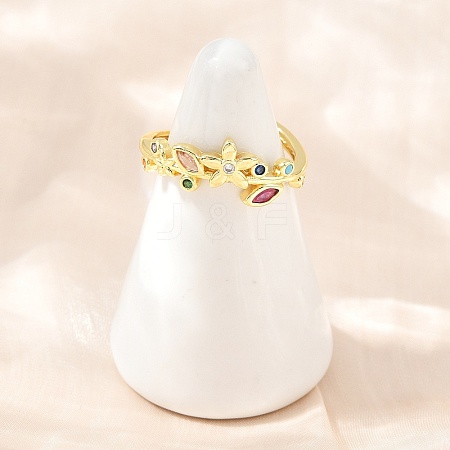 Brass Pave Cubic Zirconia Cuff Open Rings CU-CBACDF6-09G-03-1