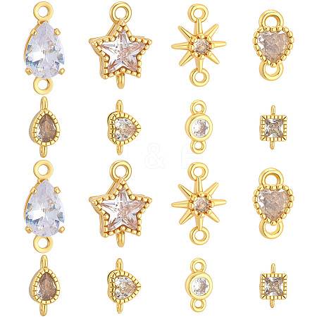 24Pcs 8 Styles Brass Pave Cubic Zirconia Connector Charms KK-BBC0028-50-1