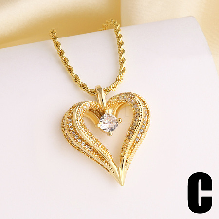 Valentine's Day Brass Pave Cubic Zirconia Pendant Necklaces WGC33B4-03-1