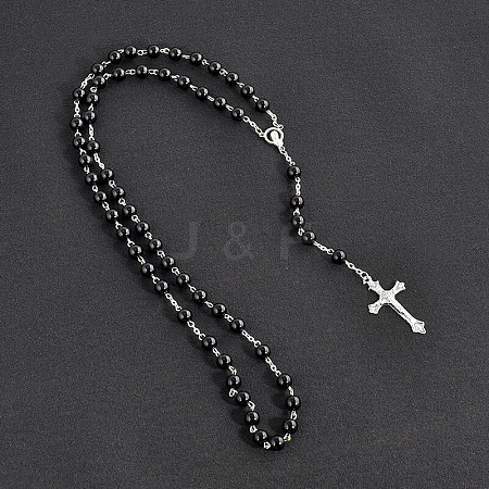 Long Handmade Imitation Pearl Cross Pendant Lariat Necklace Unisex Tassel Sweater Chain Necklaces FZ4072-5-1