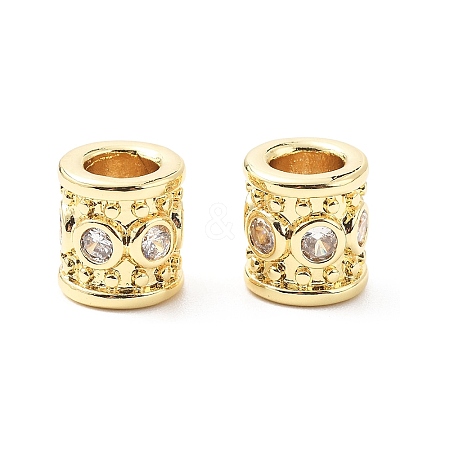 Column Brass Micro Pave Clear Cubic Zirconia European Beads KK-L237-017G-1