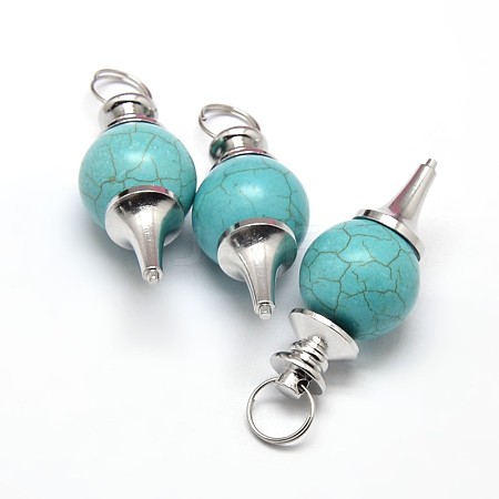 Platinum Tone Zinc Alloy Synthetic Turquoise Pendants G-F228-47G-FF-1