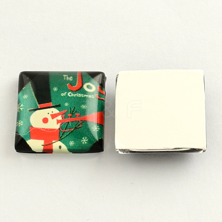 Xmas Ornaments Christmas Snowman Pattern Glass Flatback Square Cabochons for DIY Projects X-GGLA-S022-15mm-31R-1