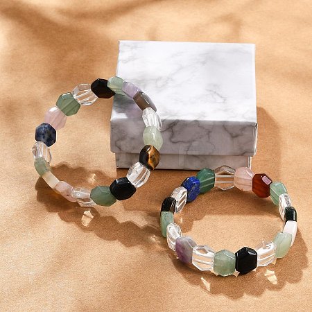 Natural Mixed Gemstone Beaded Stretch Bracelets for Women Men BJEW-M049-17-1