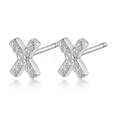 Anti-Tarnish Rhodium Plated 925 Sterling Silver Initial Letter Stud Earrings HI8885-24-1