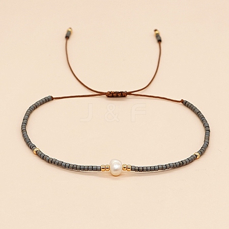 Glass Imitation Pearl & Seed Braided Bead Bracelets WO2637-19-1