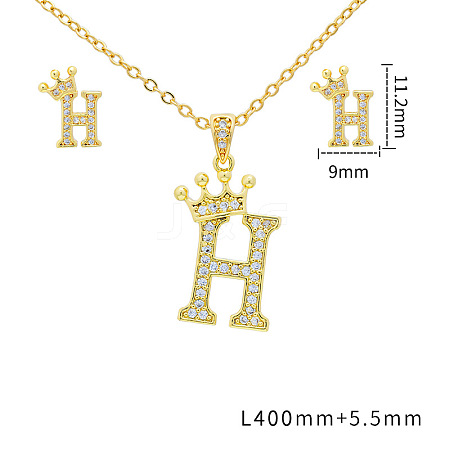 Brass Micro Pave Clear Cubic Zirconia Pendant Necklaces & Stud Earrings Sets FS-WG8C370-08-1