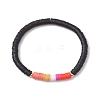 5Pcs Polymer Clay & Brass Beaded Stretch Bracelets BJEW-JB11495-3