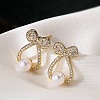 Bowknot Brass Micro Pave Clear Cubic Zirconia Stud Earrings EJEW-A110-06G-1