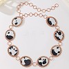 Alloy with Imitation Leather Cow Print Oval Link Chain Waist Belly Chains for Women FS-WGD408C-01-1