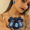 Aluminum Wire Wrapped Resin Beaded Oval Pendant Necklaces & Flat Round Stud Earrings Sets WG92AA6-02-2