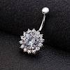 Piercing Jewelry Real Platinum Plated Brass Rhinestone Flower Navel Ring Belly Rings AJEW-EE0001-29A-2
