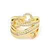 Rack Plating Buckle Brass Micro Pave Clear Cubic Zirconia Wide Cuff Rings for Women RJEW-C103-13G-2