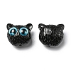 Opaque Resin Black Cat Shaped Beads with Glass Eye RESI-D050-17C-1