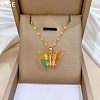 Brass Crystal Rhinestone Resin Glitter Butterfly Pendant 304 Stainless Steel Dapped Chain Necklaces for Women WG45291-03-3