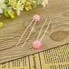 Lady's Hair Accessories Silver Color Iron Polymer Clay Rhinestone Ball Hair Forks PHAR-S200-09-1