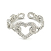 Heart Brass Micro Pave Clear Cubic Zirconia Hollow Open Cuff Rings for Women RJEW-M016-04P-3