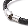 Black Leather Braided Cord Bracelet with 304 Stainless Steel Magnetic Clasps BJEW-P275-02P-3
