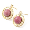 Natural Rhodochrosite Half Round Dangle Stud Earrings EJEW-B027-01G-02-1