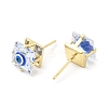 Square Glass with Enamel Evil Eye Stud Earrings EJEW-P210-03G-04-2