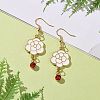 Enamel Peony with Rhinestone Dangle Earrings EJEW-JE05131-01-3