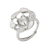 Flower Brass Shell & Cubic Zirconia Adjustable Ring Settings KK-K297-07P-1