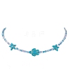 Synthetic Turquoise Starfish & Turtle & Seed Beaded Necklace for Women NJEW-JN04482-01-2