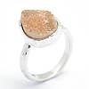 Electroplate Natural Druzy Quartz Crystal Finger Rings RJEW-I055-06P-RS-4