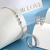 Anti-Tarnish Rhodium Plated Sterling Silver Heart Finger Rings & Link Bracelets & Hoop Earrings ES9944-8-2