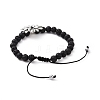 Natural Lava Rock & Synthetic Hematite Braided Bead Bracelet with Alloy Lotus BJEW-JB08466-5